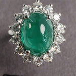 Platinum 4ct Oval Emerald Cabochon Diamond Halo Ring-The Diamond Setter