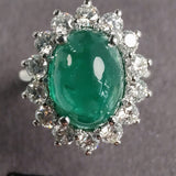 Platinum 4ct Oval Emerald Cabochon Diamond Halo Ring-The Diamond Setter