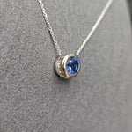 14ct White Gold Sapphire & Diamond Halo Slider Pendant-The Diamond Setter
