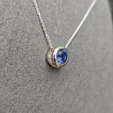 14ct White Gold Sapphire & Diamond Halo Slider Pendant-The Diamond Setter