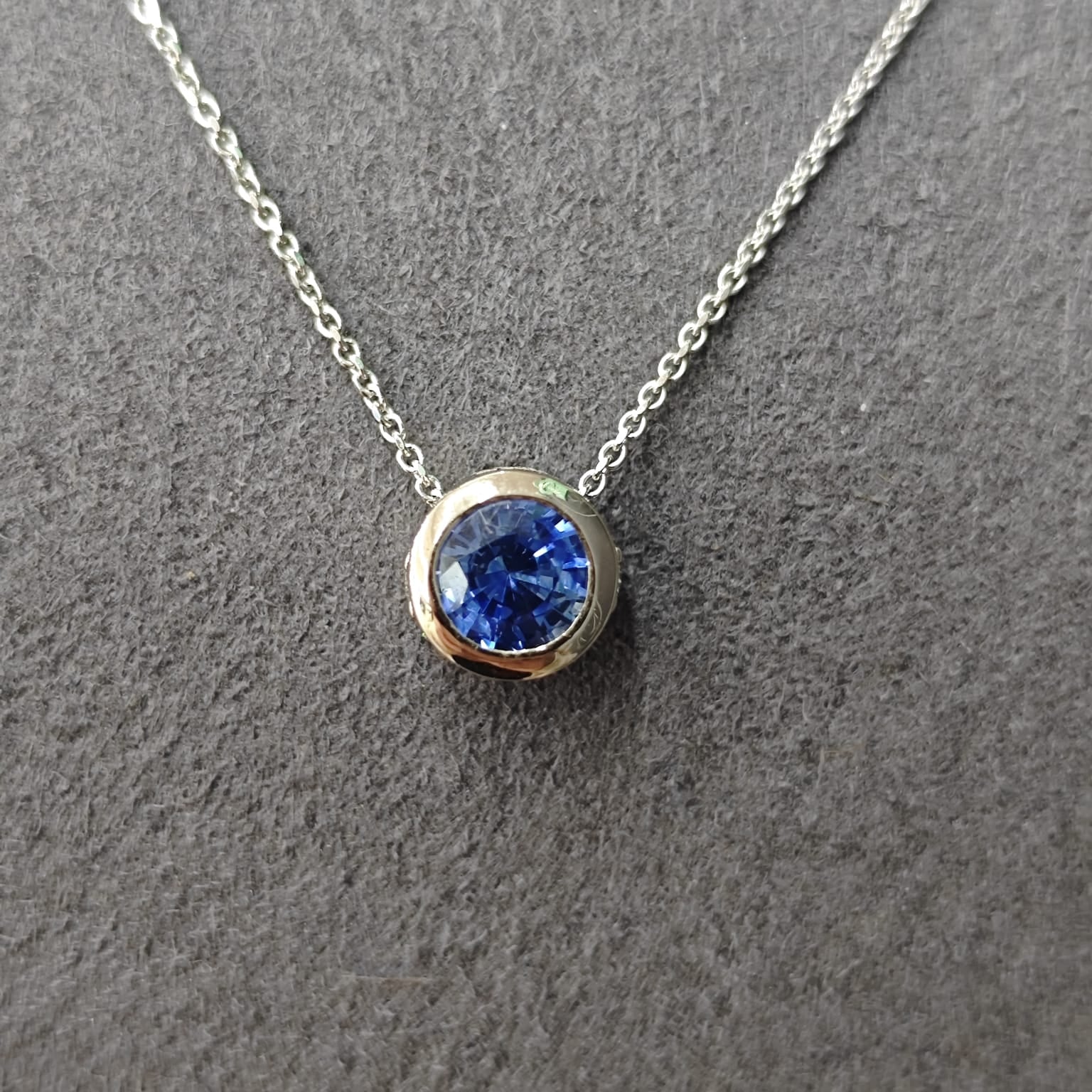 14ct White Gold Sapphire & Diamond Halo Slider Pendant-The Diamond Setter