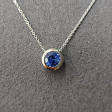 14ct White Gold Sapphire & Diamond Halo Slider Pendant-The Diamond Setter