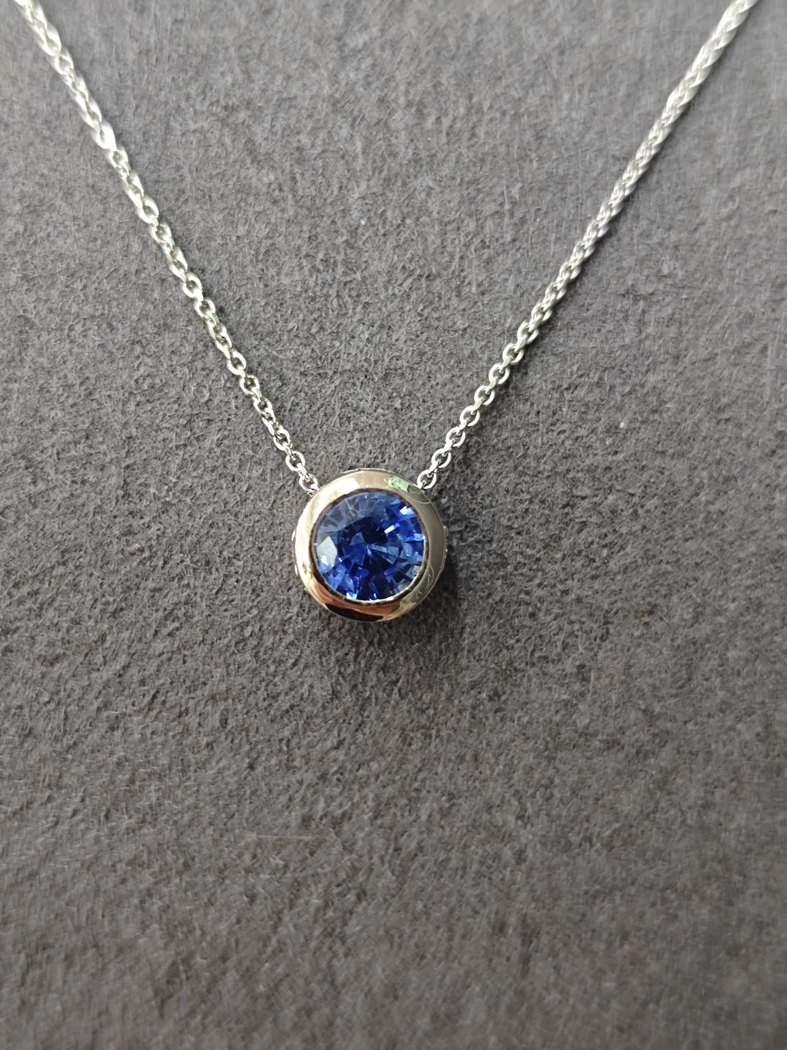 14ct White Gold Sapphire & Diamond Halo Slider Pendant-The Diamond Setter