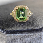 3.2ct Green Tourmaline & Diamond Halo Ring in 18ct White Gold-The Diamond Setter