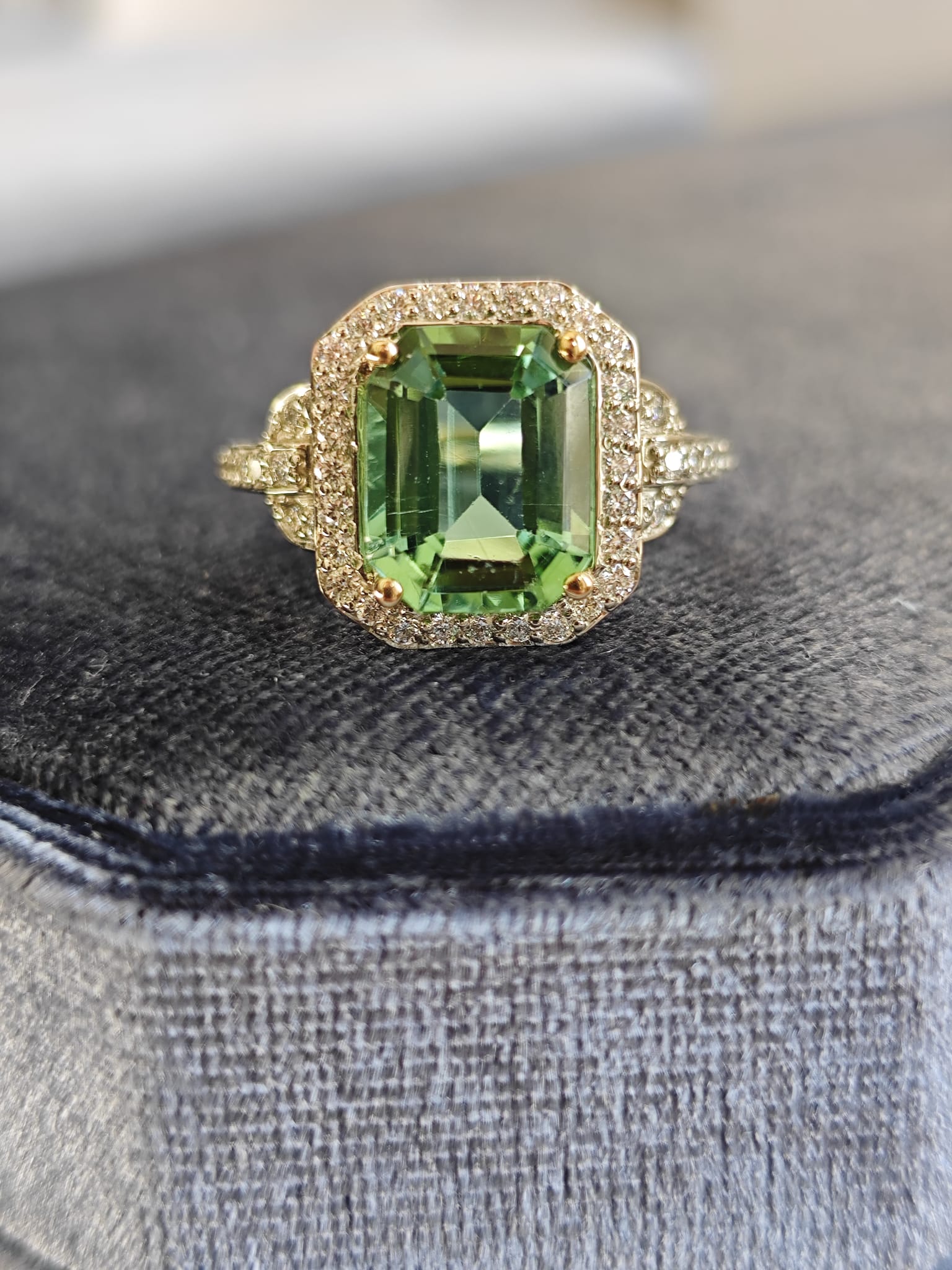 3.2ct Green Tourmaline & Diamond Halo Ring in 18ct White Gold-The Diamond Setter