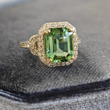 3.2ct Green Tourmaline & Diamond Halo Ring in 18ct White Gold-The Diamond Setter