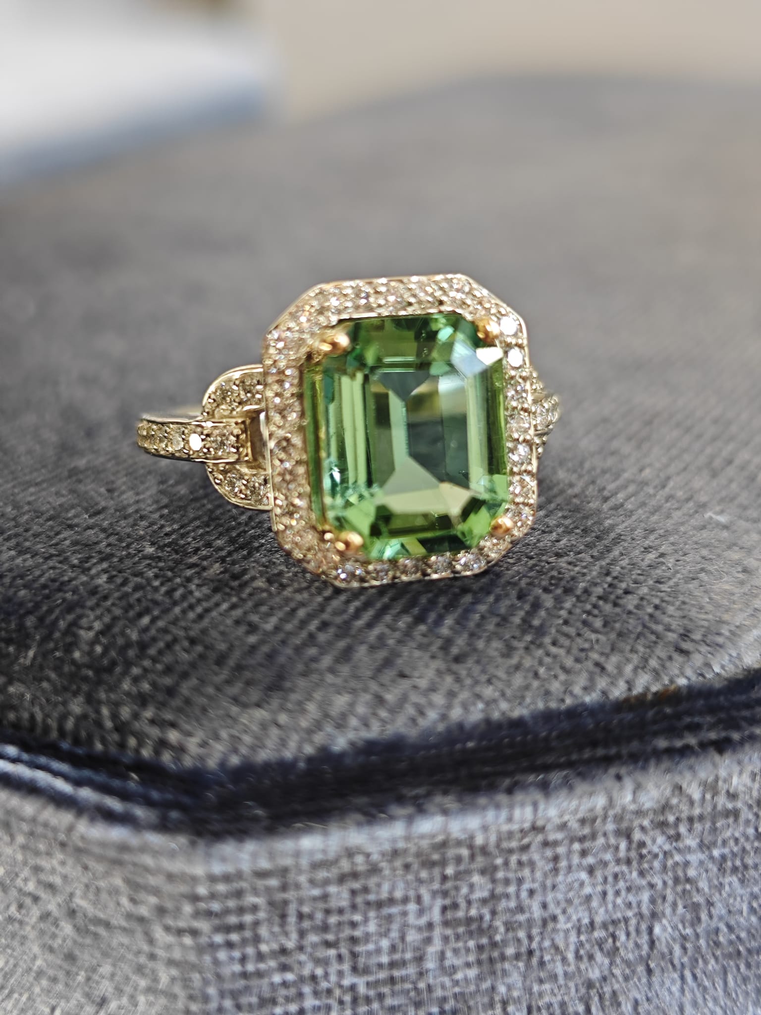 3.2ct Green Tourmaline & Diamond Halo Ring in 18ct White Gold-The Diamond Setter