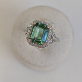 3.2ct Green Tourmaline & Diamond Halo Ring in 18ct White Gold-The Diamond Setter