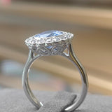 Platinum 3.20ct Sapphire & Natural Diamond Vintage Halo Ring