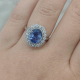Platinum 3.20ct Sapphire & Natural Diamond Vintage Halo Ring