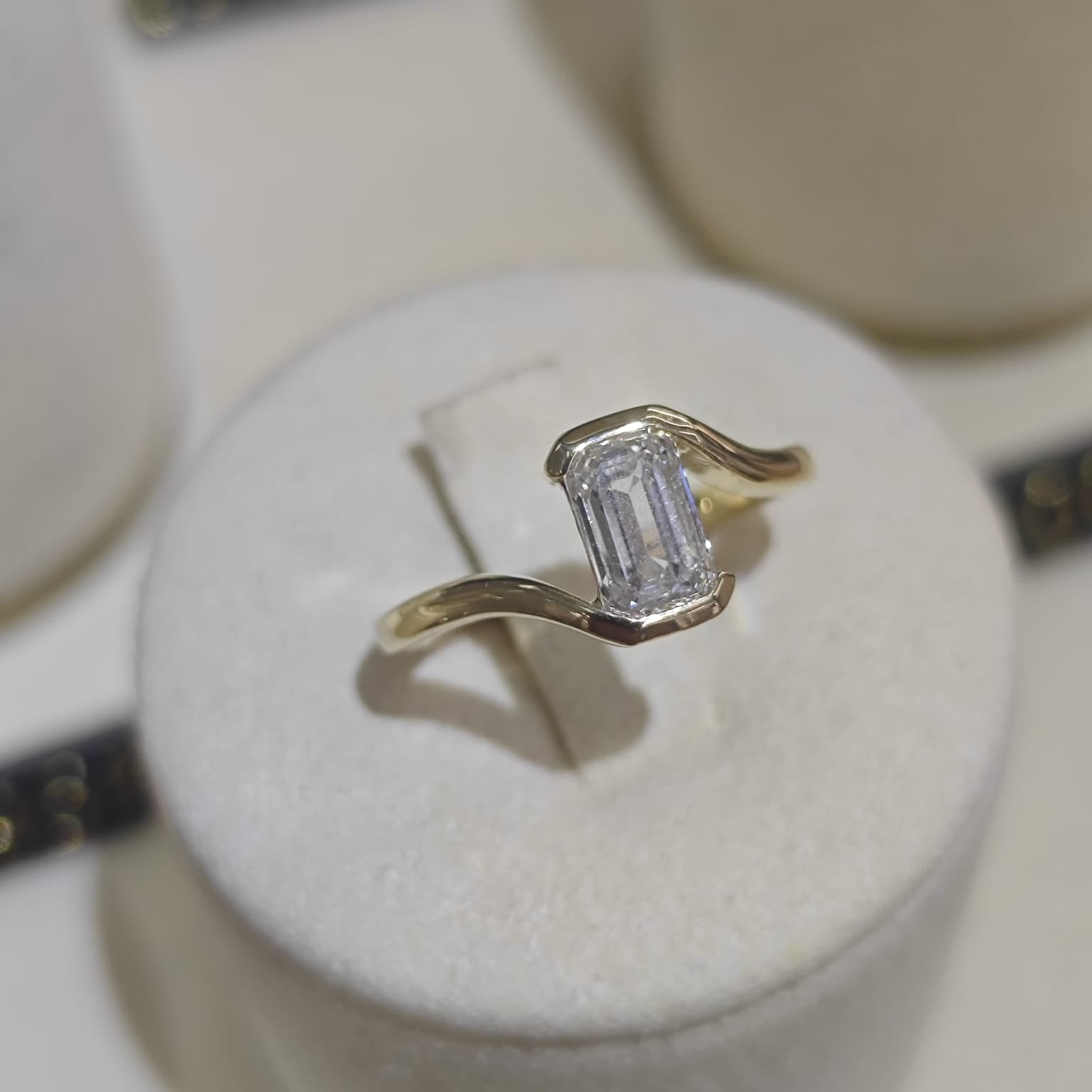 9ct Yellow Gold Emerald Cut Diamond Bypass Ring-The Diamond Setter