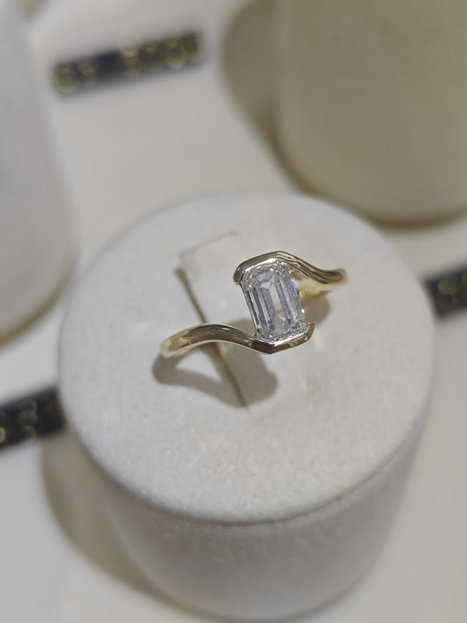 9ct Yellow Gold Emerald Cut Diamond Bypass Ring-The Diamond Setter
