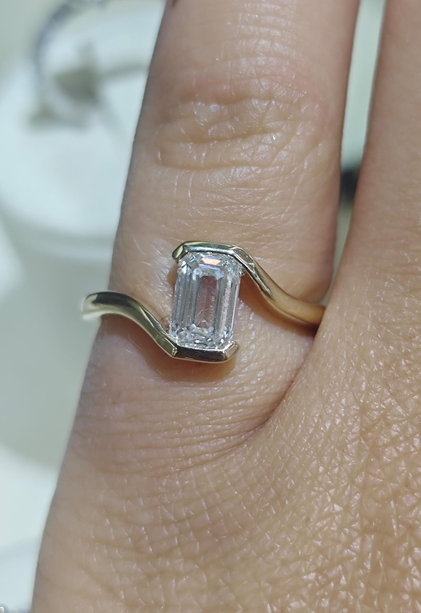9ct Yellow Gold Emerald Cut Diamond Bypass Ring-The Diamond Setter