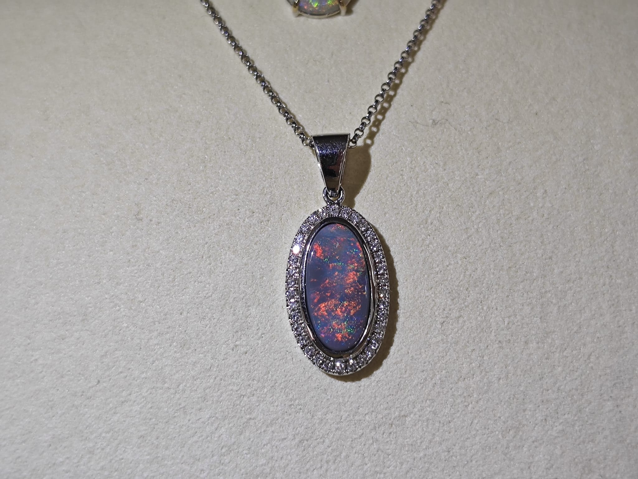 18ct White Gold 1.87ct Black Opal & Natural Diamond Halo Pendant-The Diamond Setter