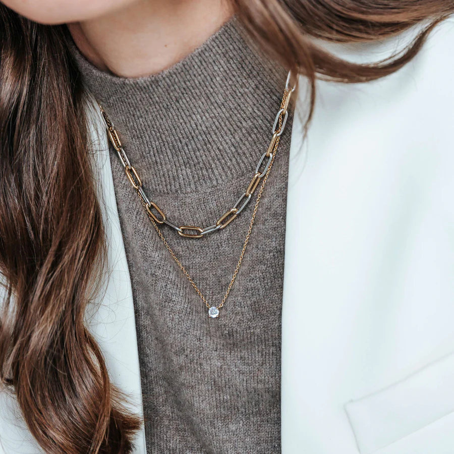Silver and Gold Plated alternating paper clip necklace-The Diamond Setter