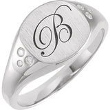 Ladies square signet ring with flush set diamonds-The Diamond Setter