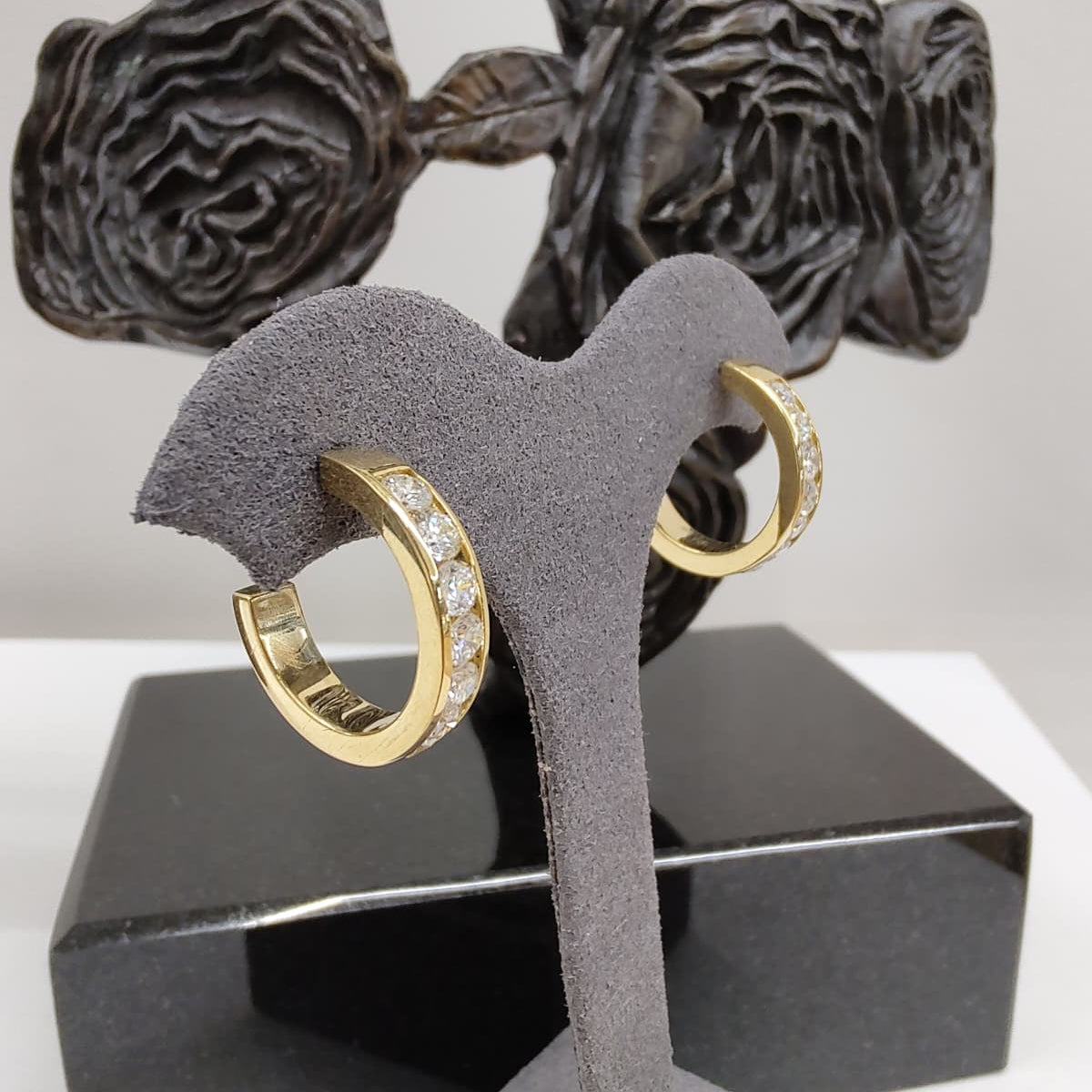 18ct Yellow Gold Diamond Channel Set Hoop Earrings-The Diamond Setter