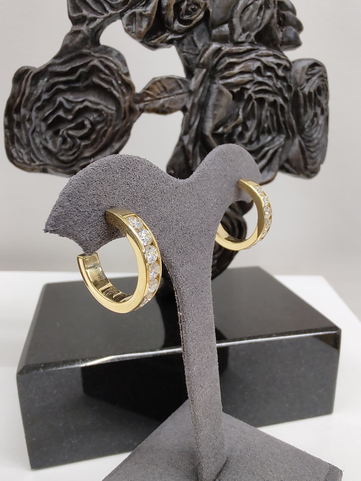 18ct Yellow Gold Diamond Channel Set Hoop Earrings-The Diamond Setter