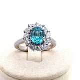 Platinum Natural Zircon Halo Cluster Ring