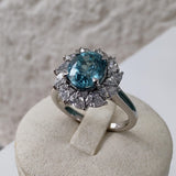 Platinum Natural Zircon Halo Cluster Ring