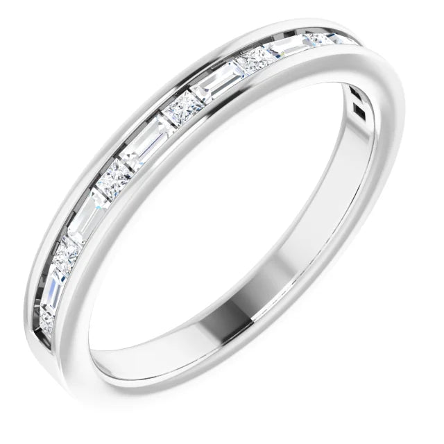 Channel set anniversary band with baguette and princess cut diamonds-The Diamond Setter