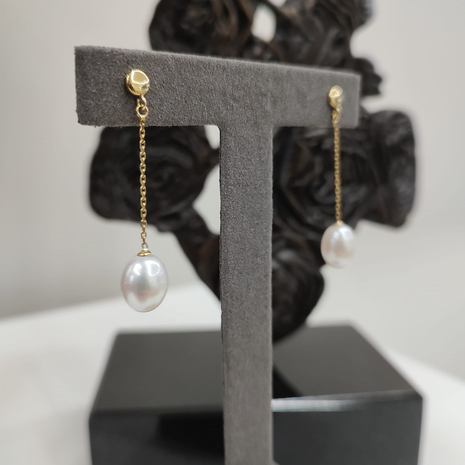 9ct Yellow Gold Flat Disc Pearl Drop Earrings-The Diamond Setter