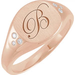 Ladies square signet ring with flush set diamonds-The Diamond Setter