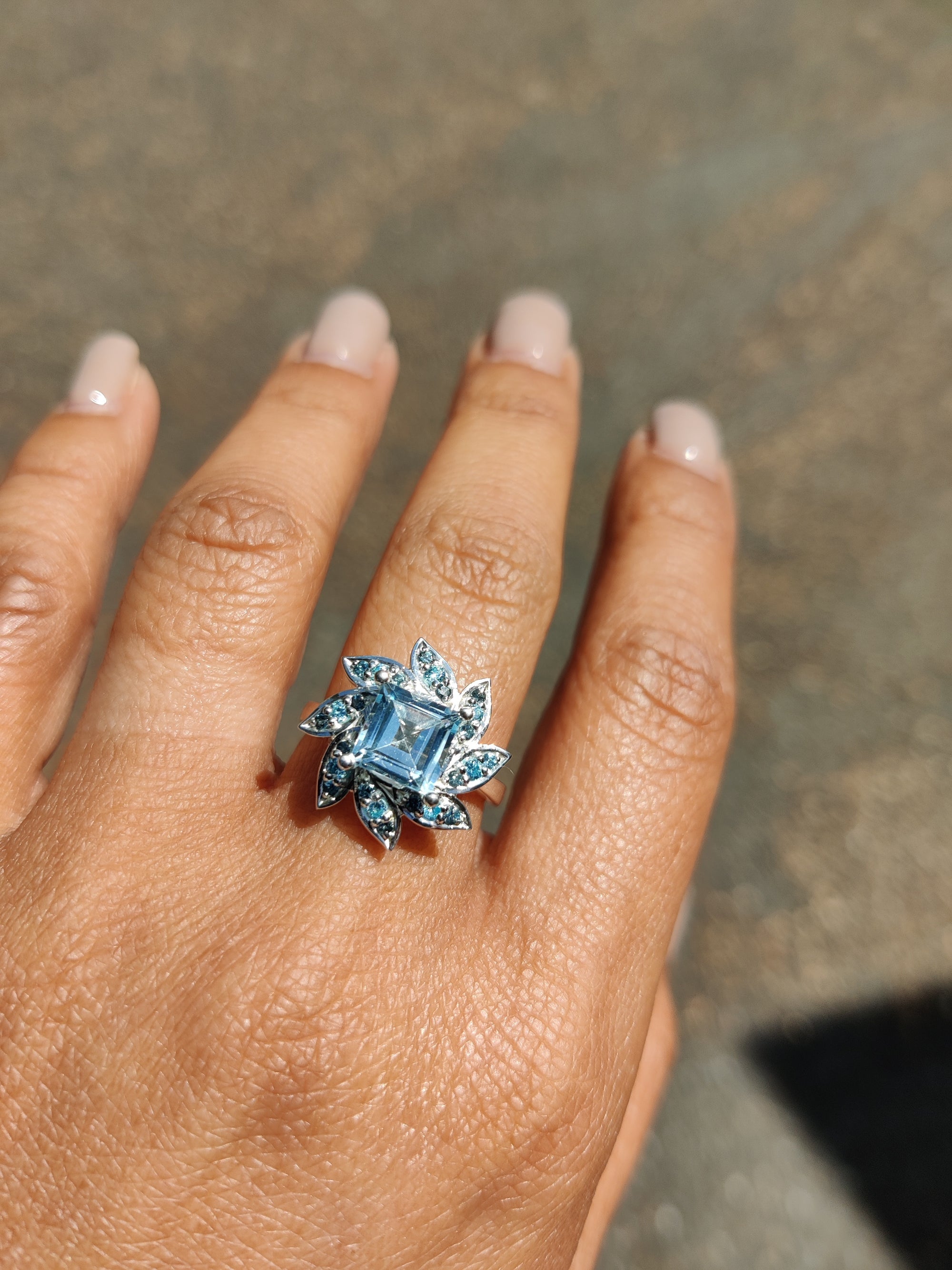 Floral Inspired Ring with Blue Stones-The Diamond Setter