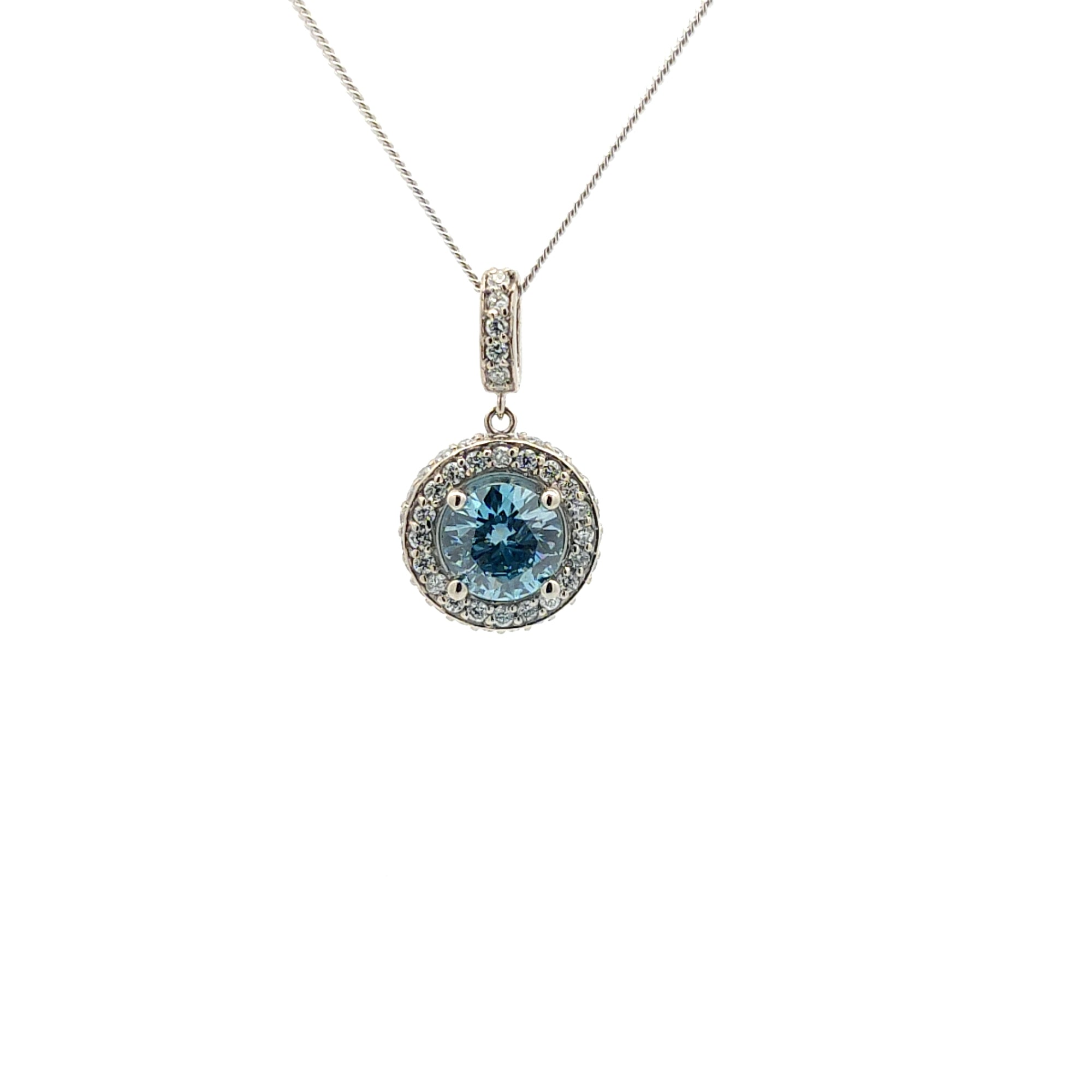 Blue Diamond Halo Necklace with 1.75ct diamonds-The Diamond Setter