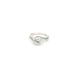 Round French-Set Bypass Engagement Ring with blue diamond accents-The Diamond Setter