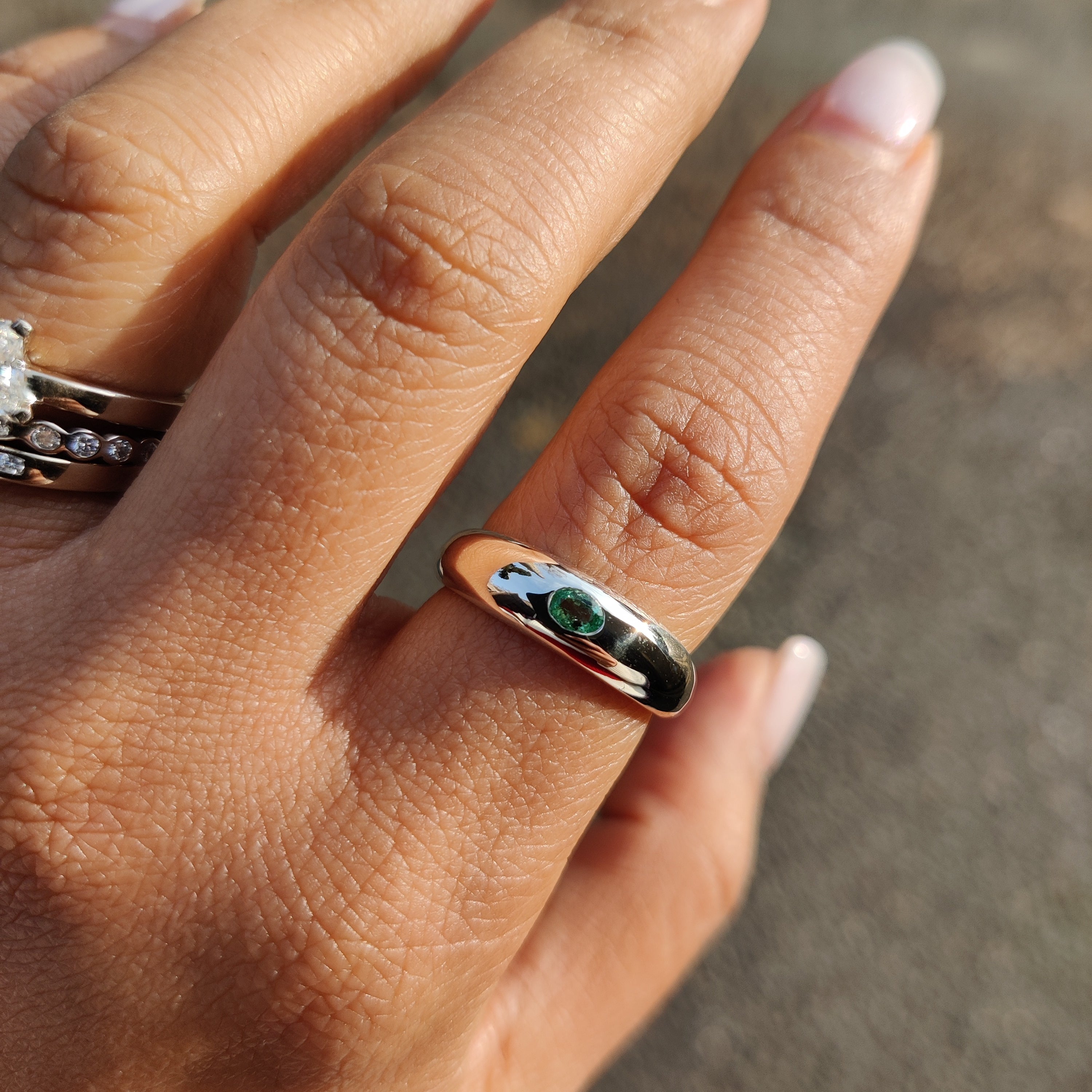 Dome Ring with oval emerald-The Diamond Setter