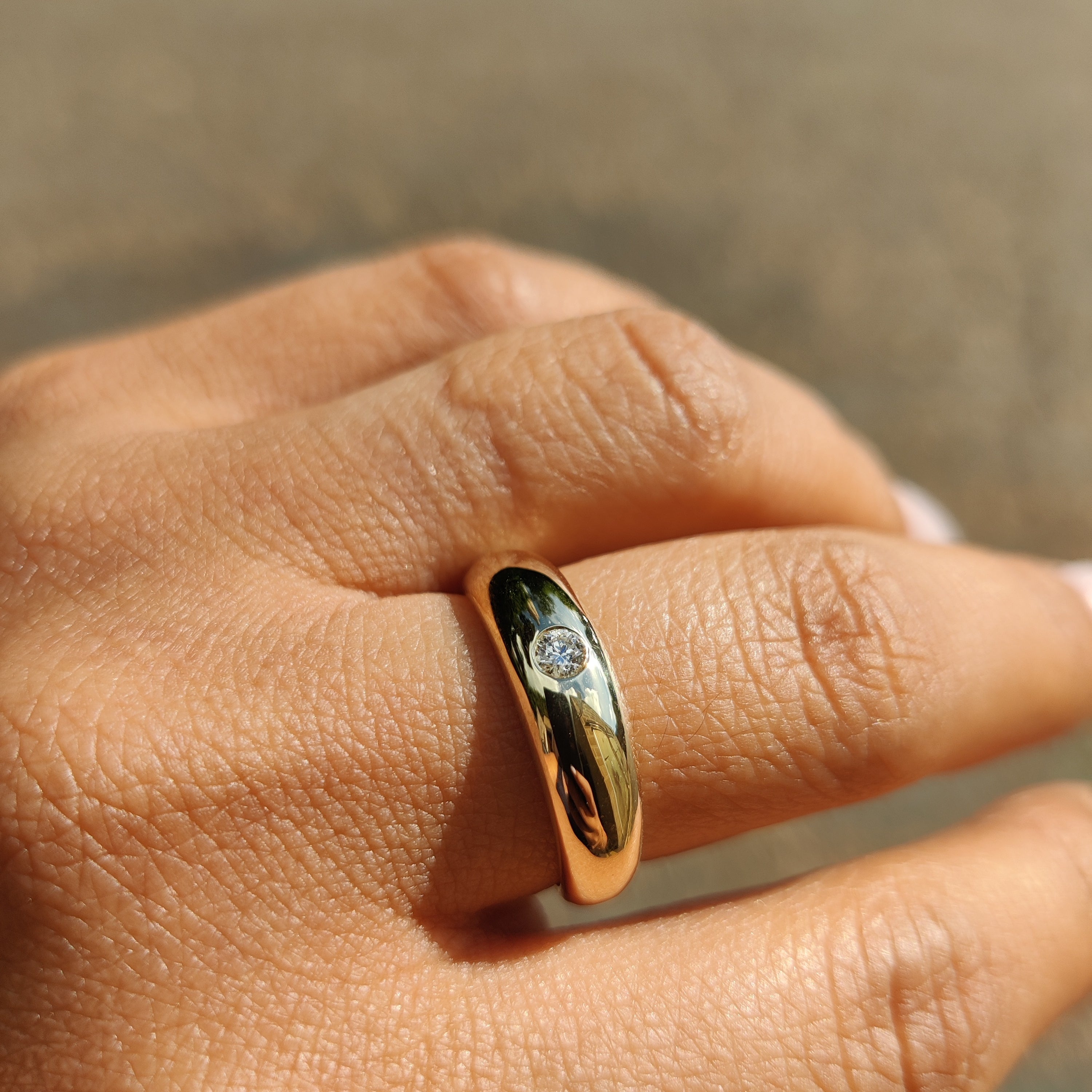 Gold Dome Ring with round diamond-The Diamond Setter