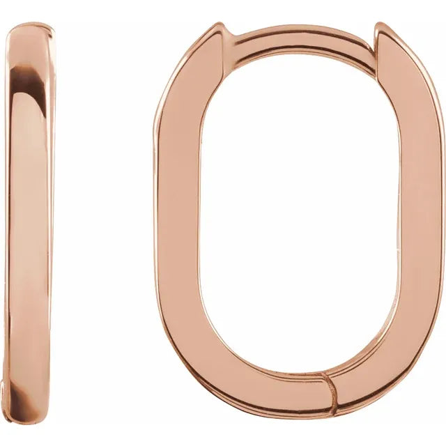 Gold Elongated Oval Huggie Hoop Earrings-The Diamond Setter