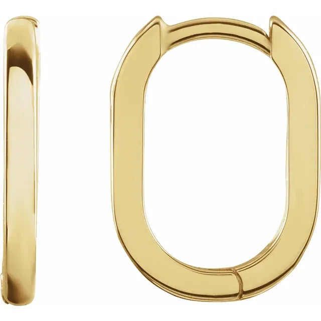 Gold Elongated Oval Huggie Hoop Earrings-The Diamond Setter