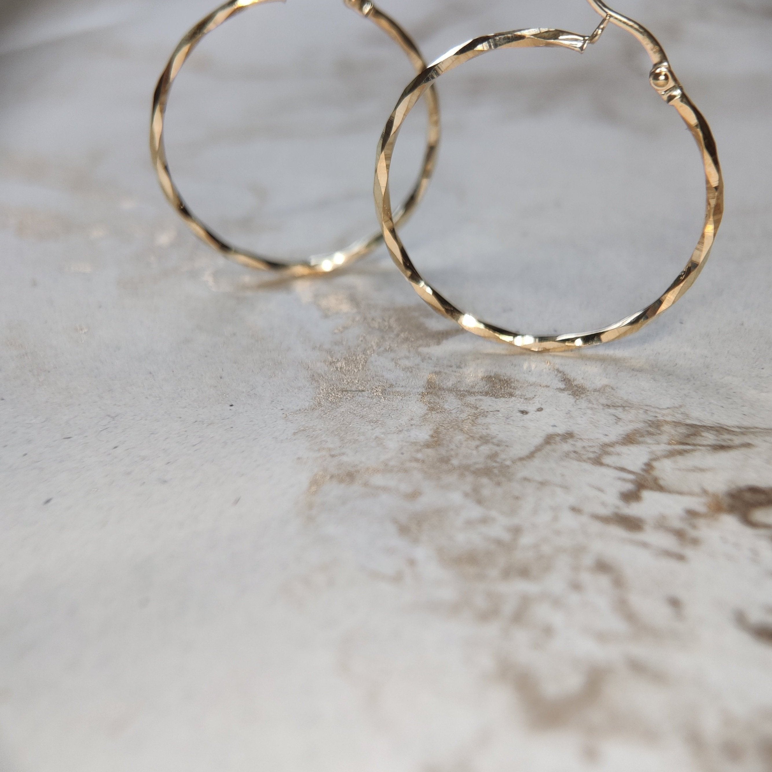 GOLD DIAMOND CUT FACETED HOOP CREOLE EARRINGS-The Diamond Setter