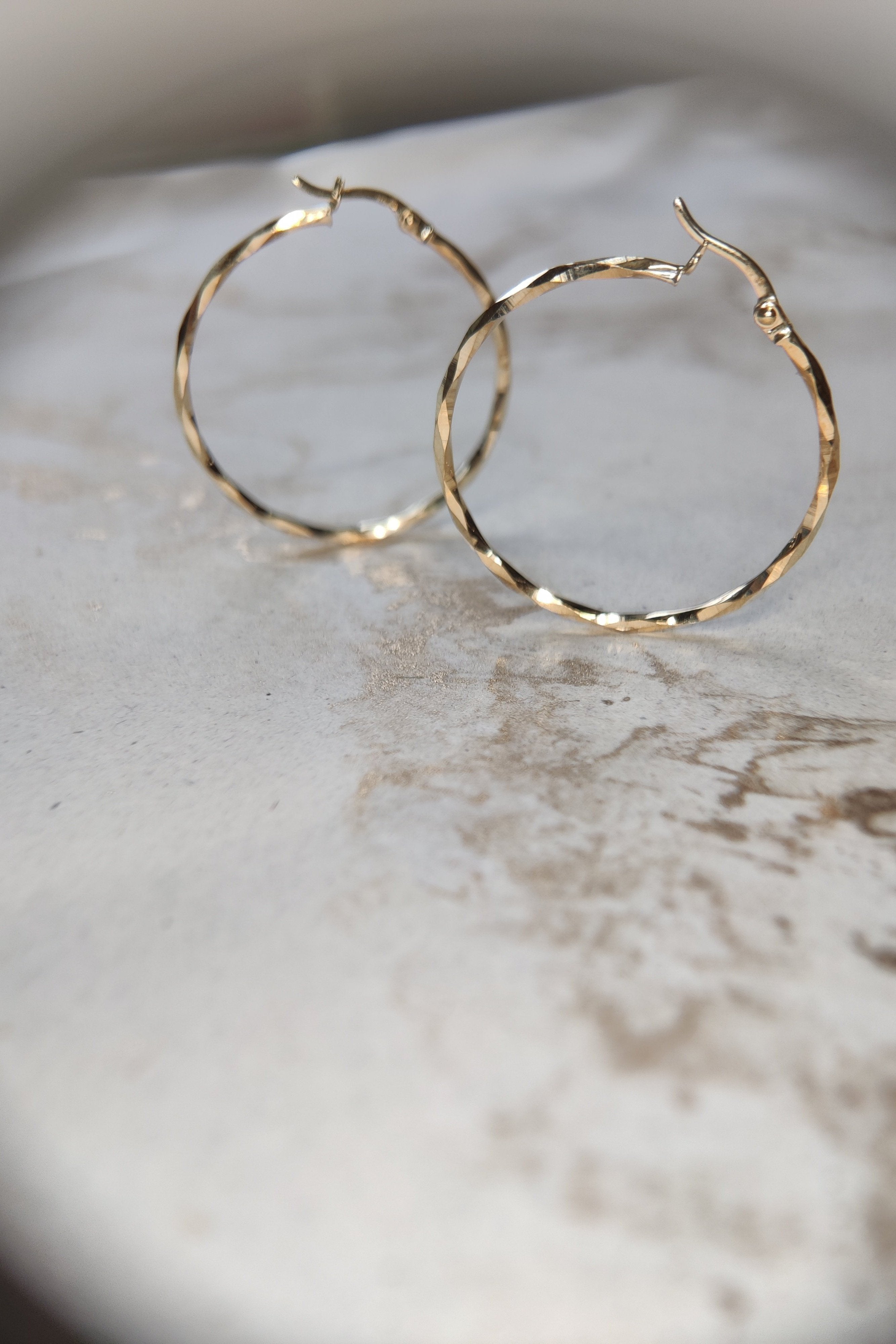 GOLD DIAMOND CUT FACETED HOOP CREOLE EARRINGS-The Diamond Setter