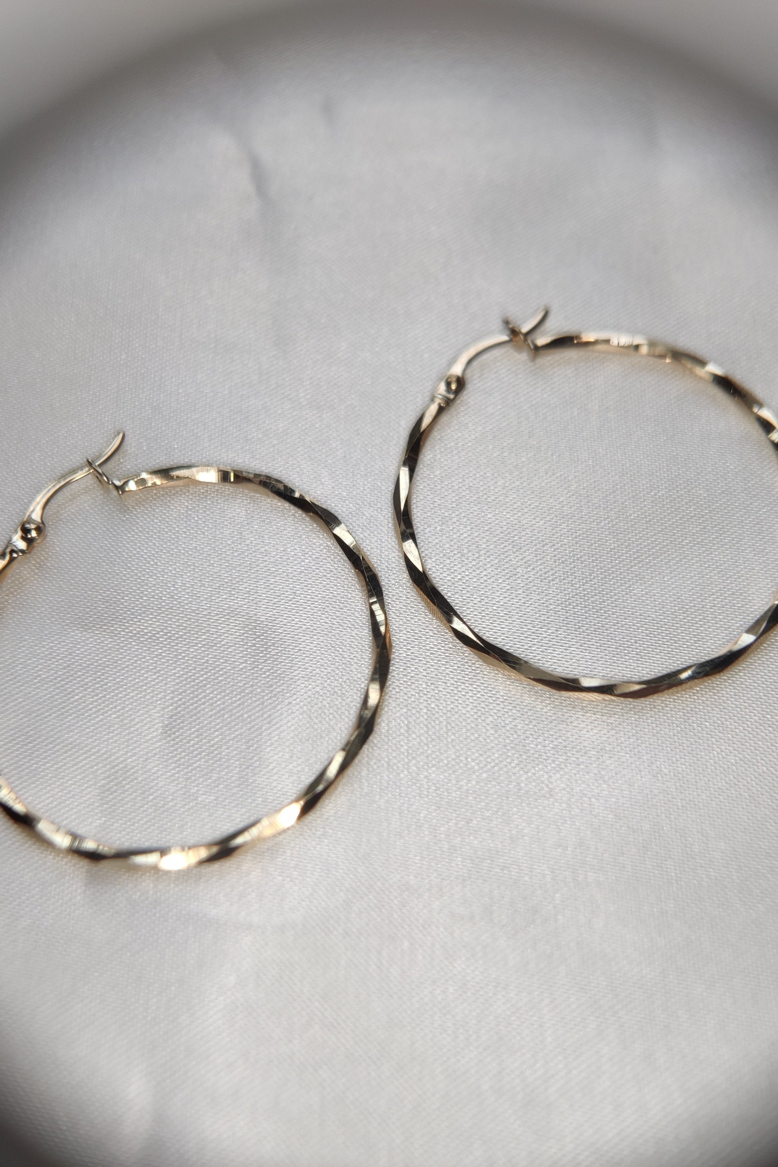 GOLD DIAMOND CUT FACETED HOOP CREOLE EARRINGS-The Diamond Setter