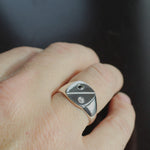 Silver Signet Ring with Black and White Diamonds-The Diamond Setter
