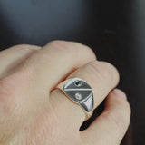 Silver Signet Ring with Black and White Diamonds-The Diamond Setter