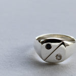 Silver Signet Ring with Black and White Diamonds-The Diamond Setter