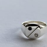 Silver Signet Ring with Black and White Diamonds-The Diamond Setter