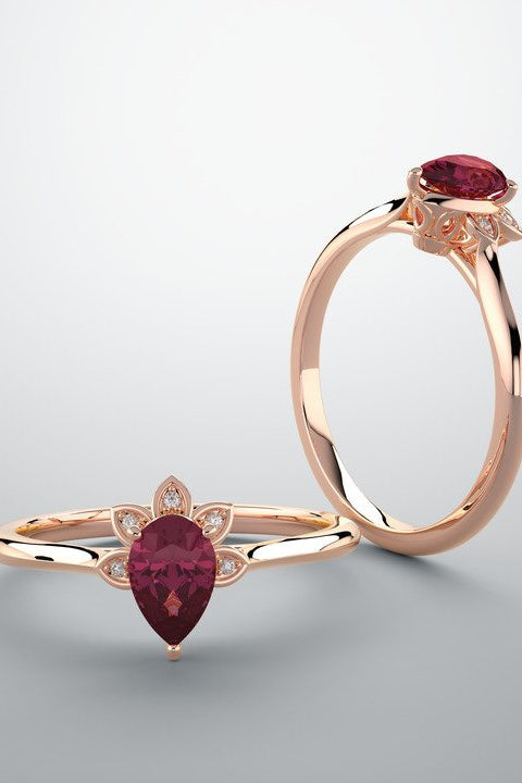 Pear Shaped Lab Grown Ruby Bypass Ring | LUO