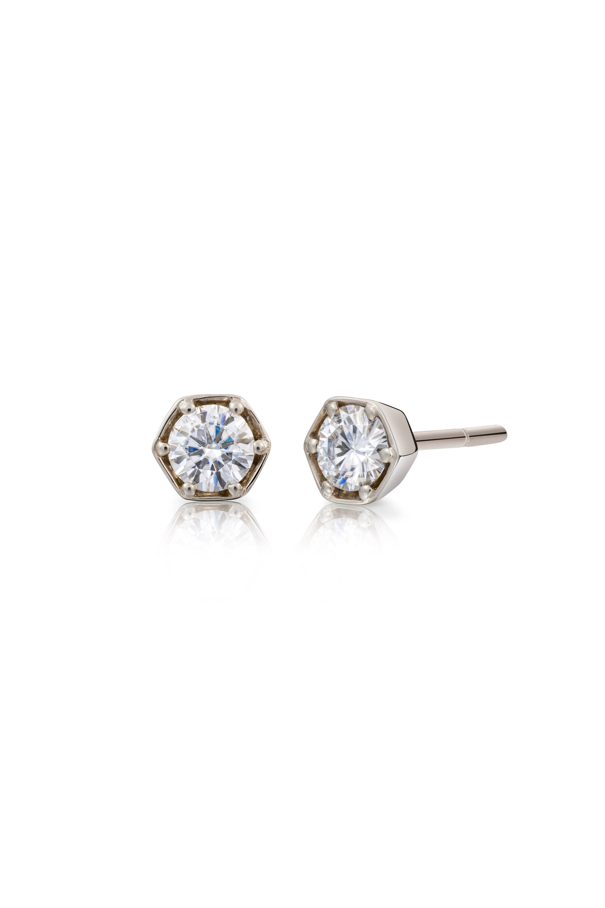 Hex Diamond Stud Earrings-The Diamond Setter