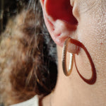 YELLOW GOLD TEXTURED-ROUND-HOOP CREOLE EARRINGS-The Diamond Setter