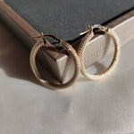 YELLOW GOLD TEXTURED-ROUND-HOOP CREOLE EARRINGS-The Diamond Setter