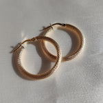 YELLOW GOLD TEXTURED-ROUND-HOOP CREOLE EARRINGS-The Diamond Setter