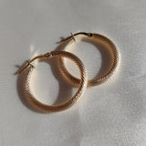 YELLOW GOLD TEXTURED-ROUND-HOOP CREOLE EARRINGS-The Diamond Setter