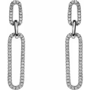 Elongated Flat Link Drop Earrings with diamonds-The Diamond Setter