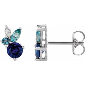 Multi gemstone stud earrings-The Diamond Setter