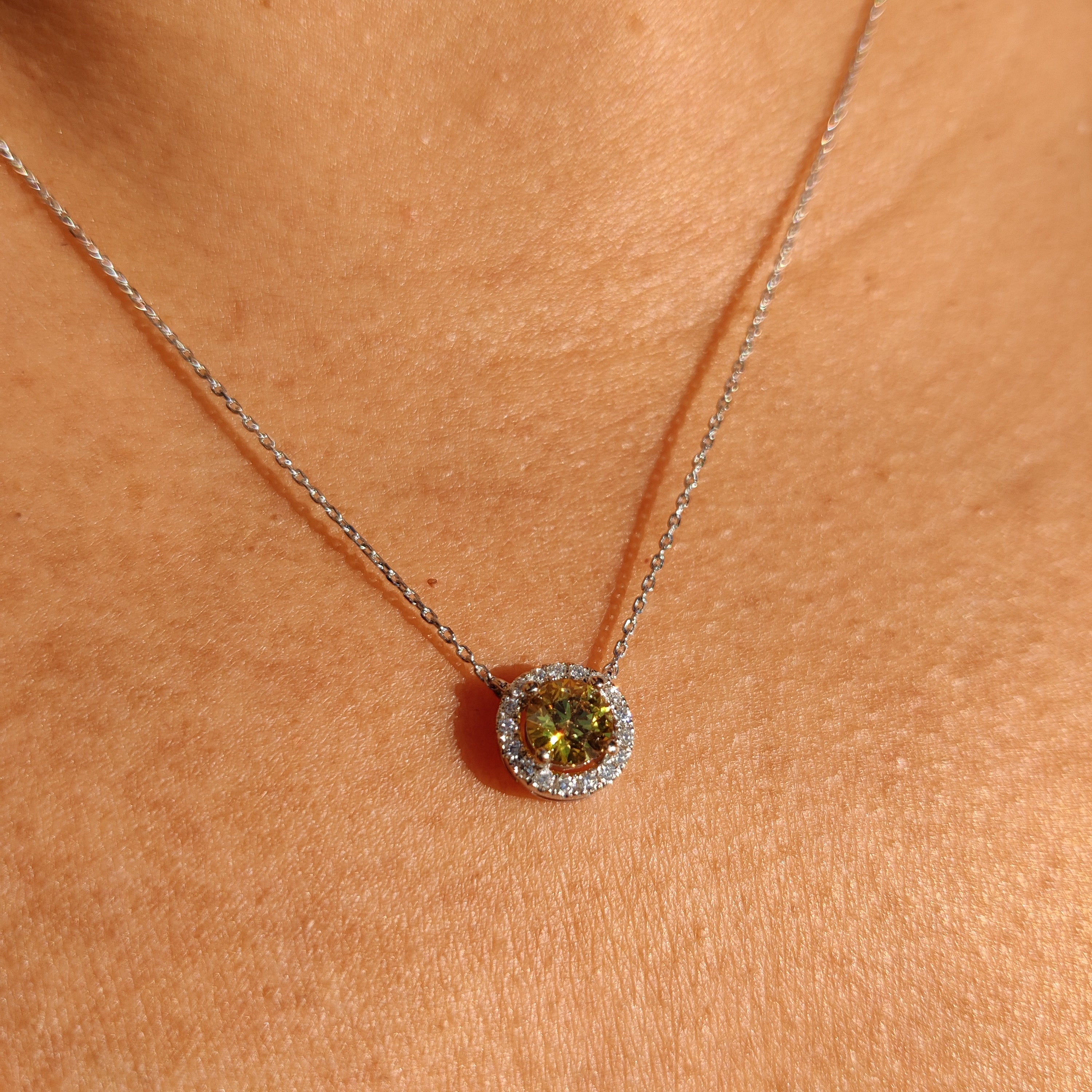 Yellow Diamond Halo Necklace-The Diamond Setter